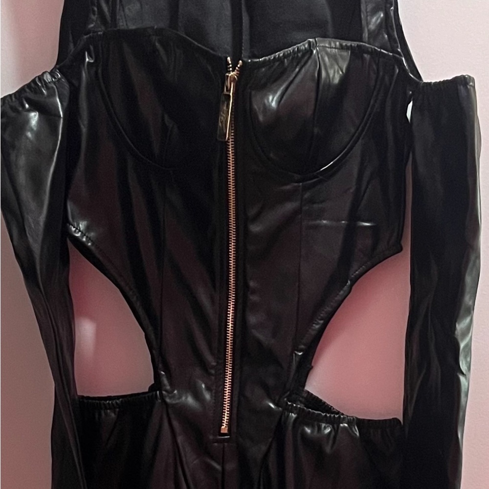 PrettyLittleThing Black Faux Leather Jumpsuit
